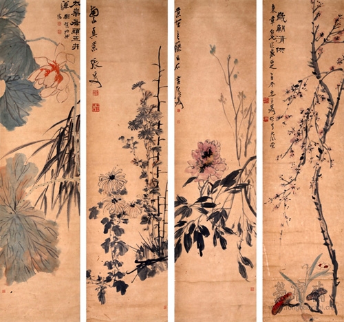 ​张大千（1899——1983）花卉四条屏