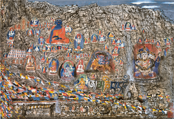7、《佛崖》 2003年 77.5×113.5cm_副本