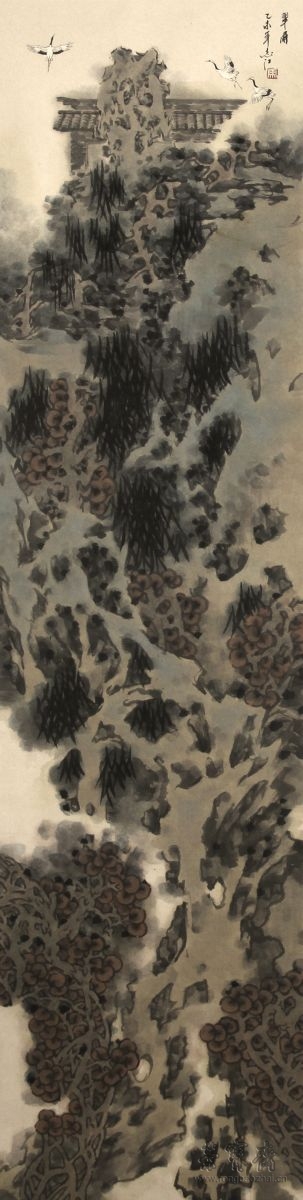 马志江作品  《红日青山融融乐，白云绿水缓缓来》  140cm×69cm
