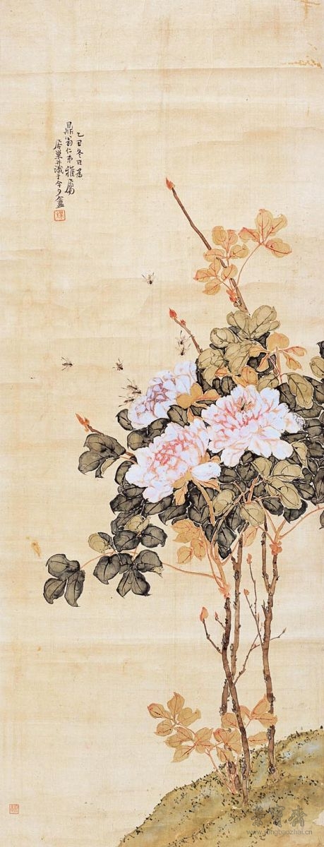 清 居巢 牡丹蜜蜂 41cm×108cm 1865