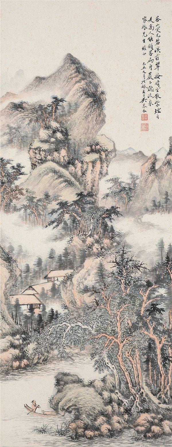 *49吴琴木1894-1953 泛舟图 设色纸本镜心