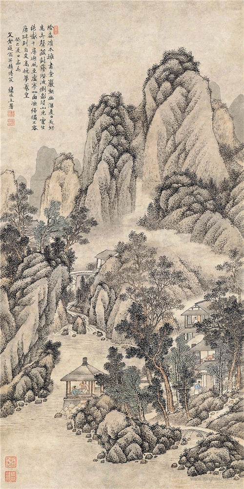 清 王蓍 夏日山居图 55.5cm×111.5cm 天津博物馆藏