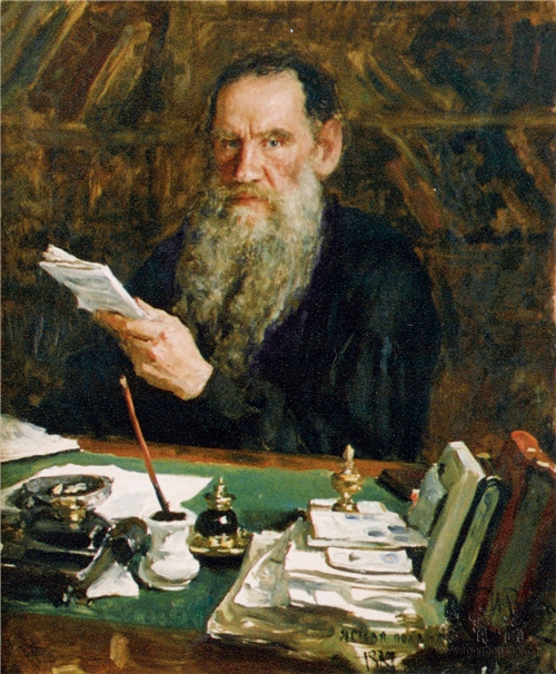伊•叶•列宾 托尔斯泰肖像 85cm×105cm 布面油画 1887 雅斯纳雅•波良纳庄园博物馆藏