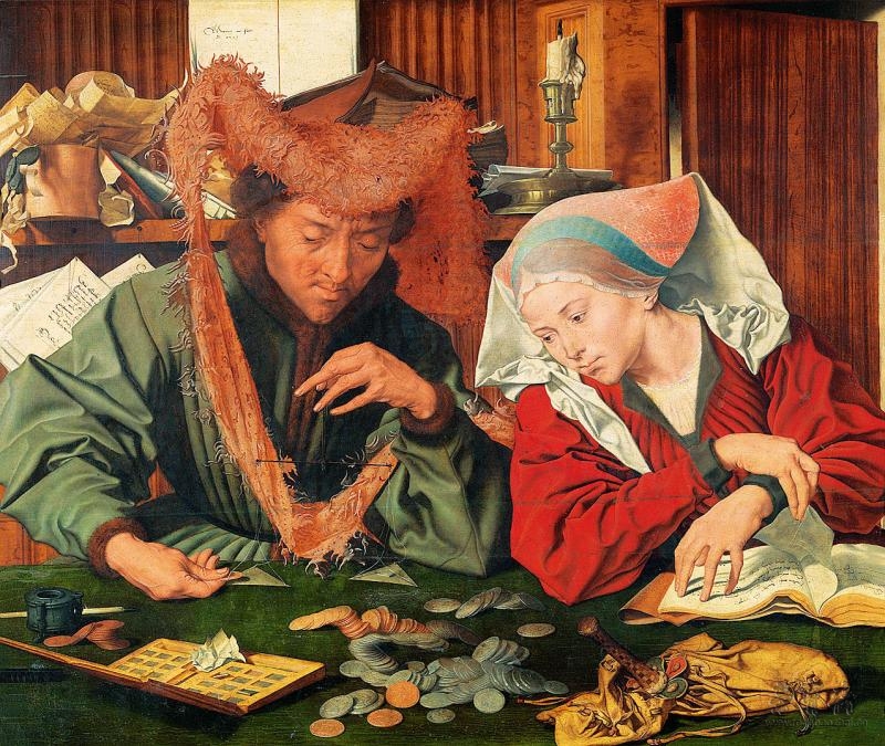 尼德兰 马里纳斯•凡•雷莫斯维勒 兑换银钱的人与他的妻子 1539 西班牙普拉多博物馆藏