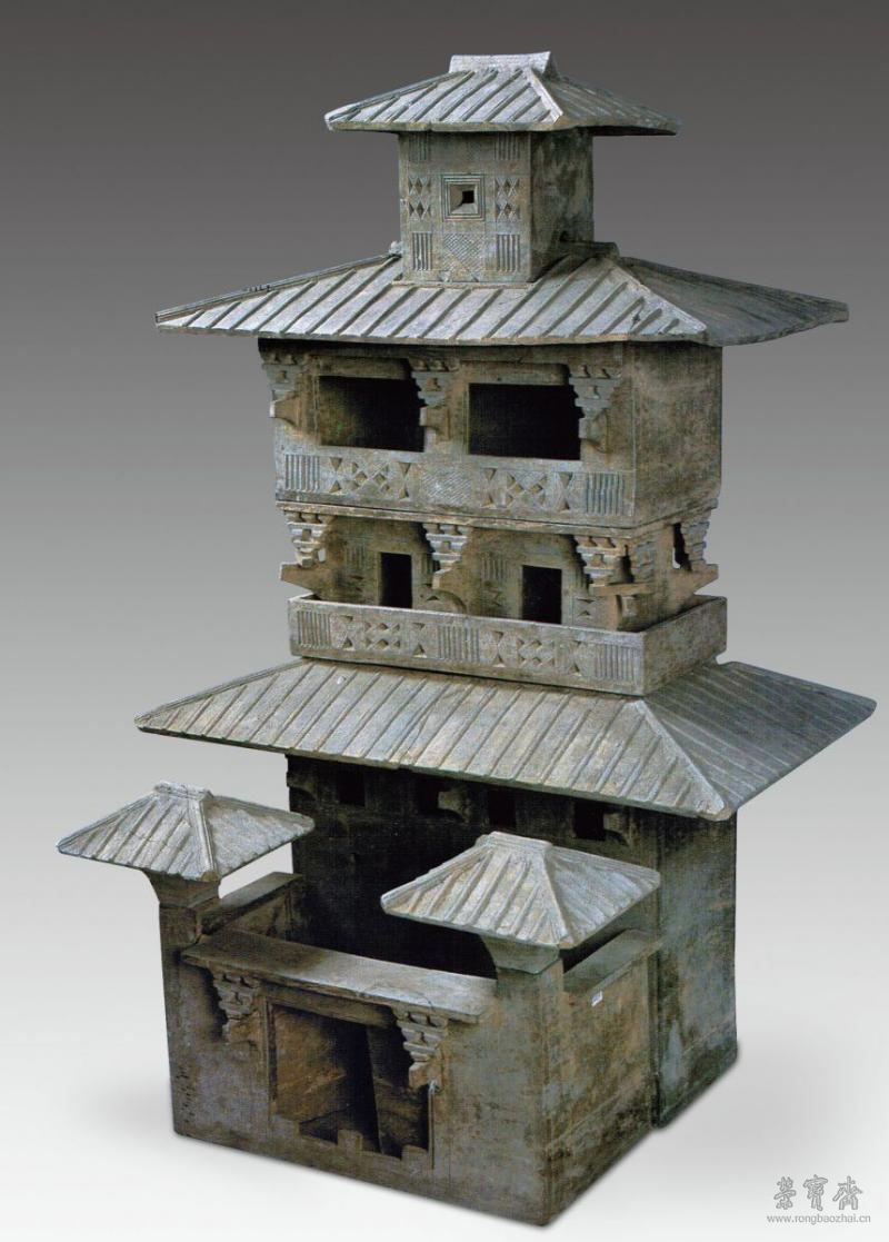 东汉 五层灰陶仓楼 高131cm 面阔52.5cm 进深53cm 河南焦作市台庄41号墓出土 河南博物馆藏
