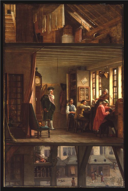 克里斯托夫•弗朗索瓦•冯•齐格勒(1855—1909)的一幅油画,此画绘于1879年，表现了十八世纪的日内瓦制表工坊