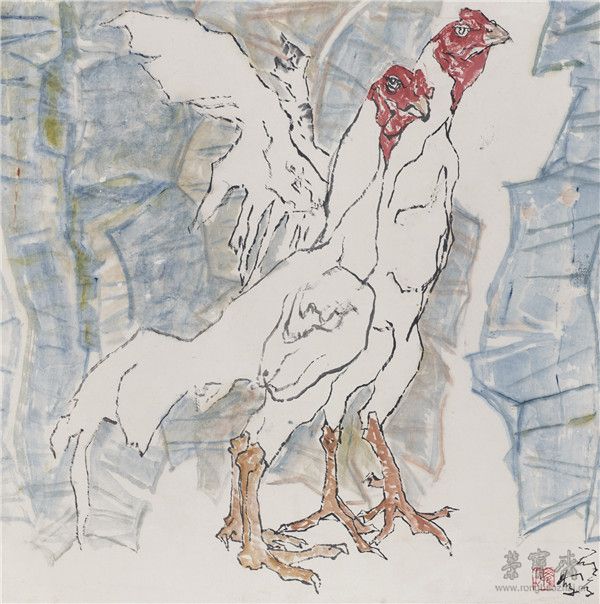 罗尔纯 双鸡 68cm×67cm