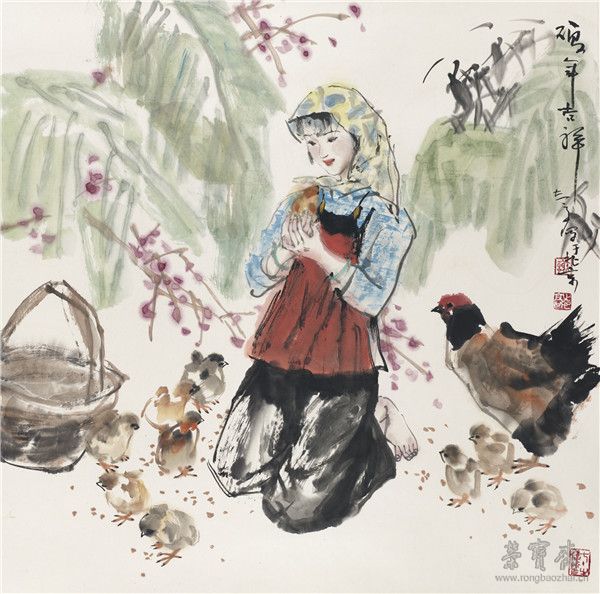 谢志高 鸡年吉祥 68cm×68cm