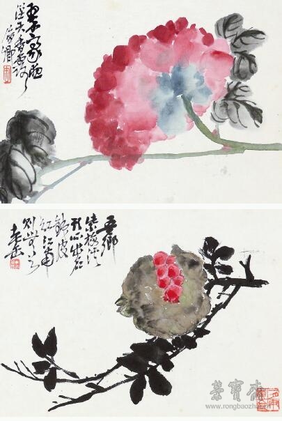 吴昌硕 花卉册页之十一、十二