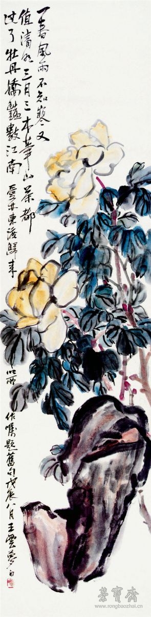 高希舜 寿石牡丹33cm×136cm 1928