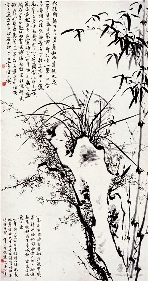 高希舜、王梦白 梅兰竹石93cm×175cm 1932