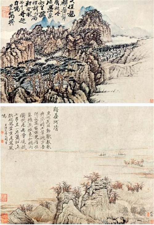 清 石涛 书画合璧册八开之三、四