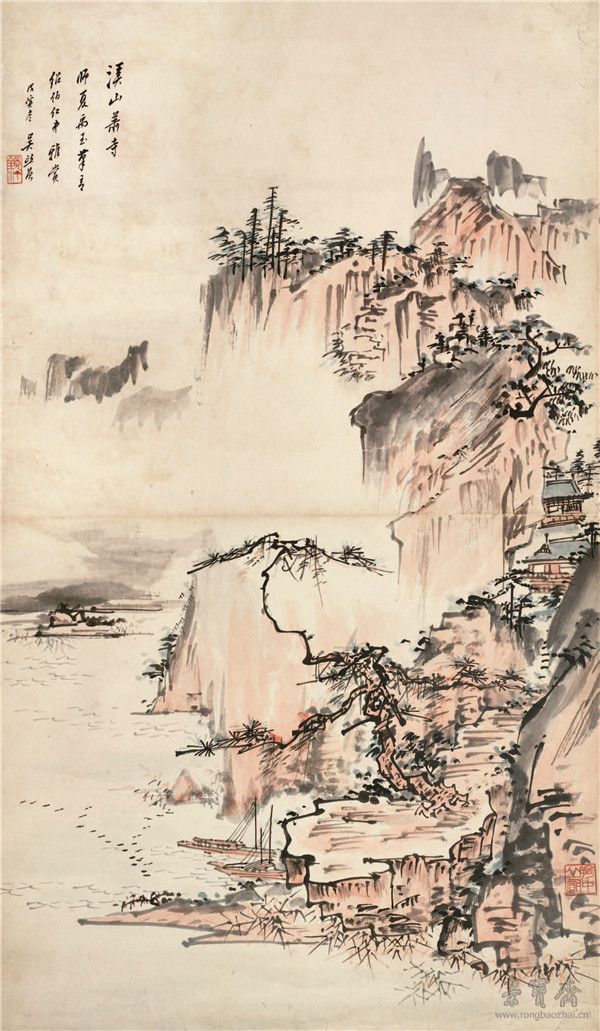 吴镜汀 溪山萧寺 62cm×36cm 纸本设色 荣宝斋藏