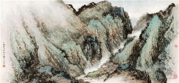 秦仲文 风沙线风景 141cm×67cm 1958 北京画院藏