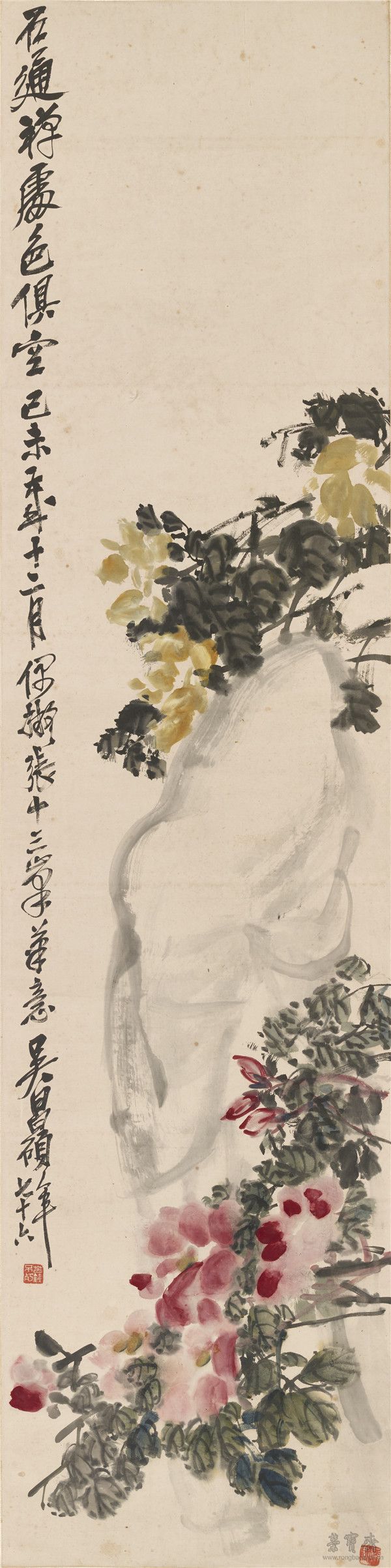 吴昌硕 双色蔷薇 139×35cm