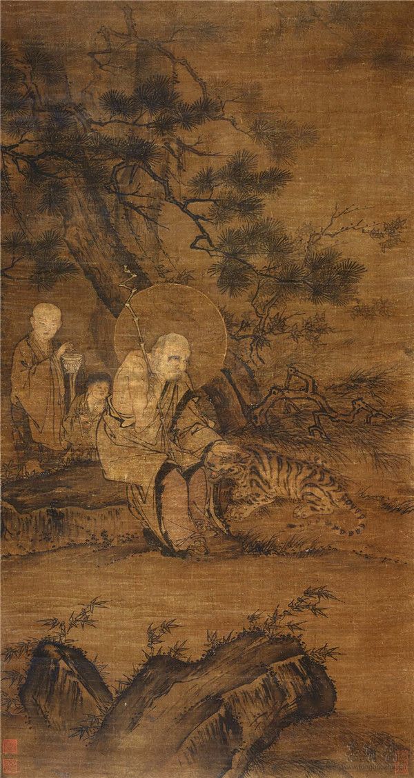 宋 佚名 伏虎罗汉图 52.5cm×98.5cm 广东省博物馆藏