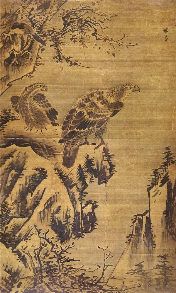 明 林良 双鹰图 100cm×166cm 广东省博物馆藏