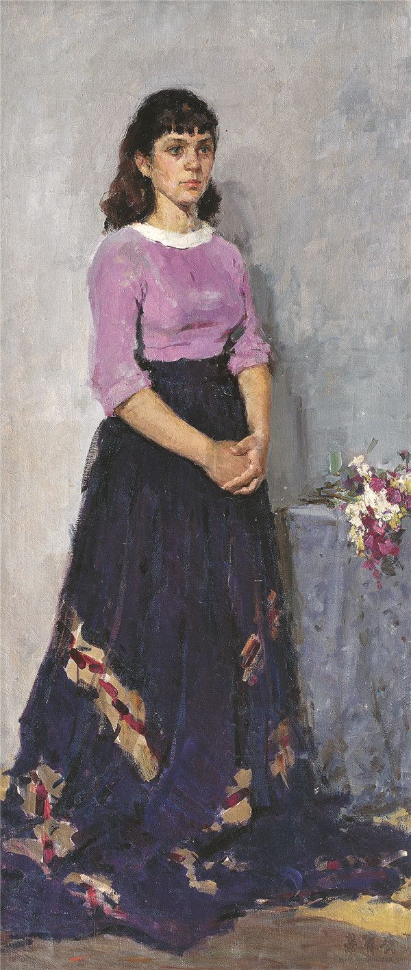 罗工柳 紫裙姑娘 185cm×80cm 布面油彩 1957年 中国美术馆藏