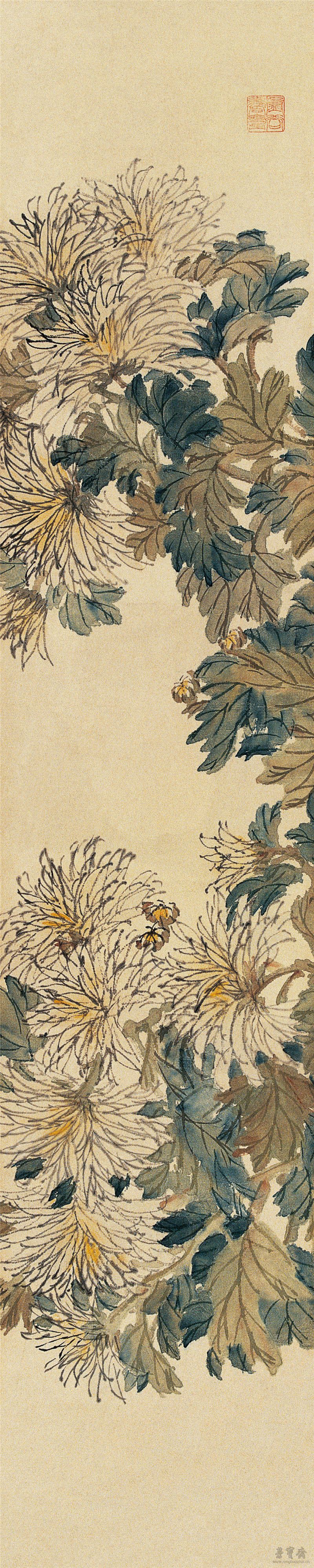 虚谷《花卉四屏》之一95.5cm×19cm 1878年