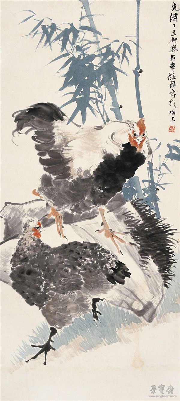 任伯年《竹鸡图》105cm×46.8cm 1877年