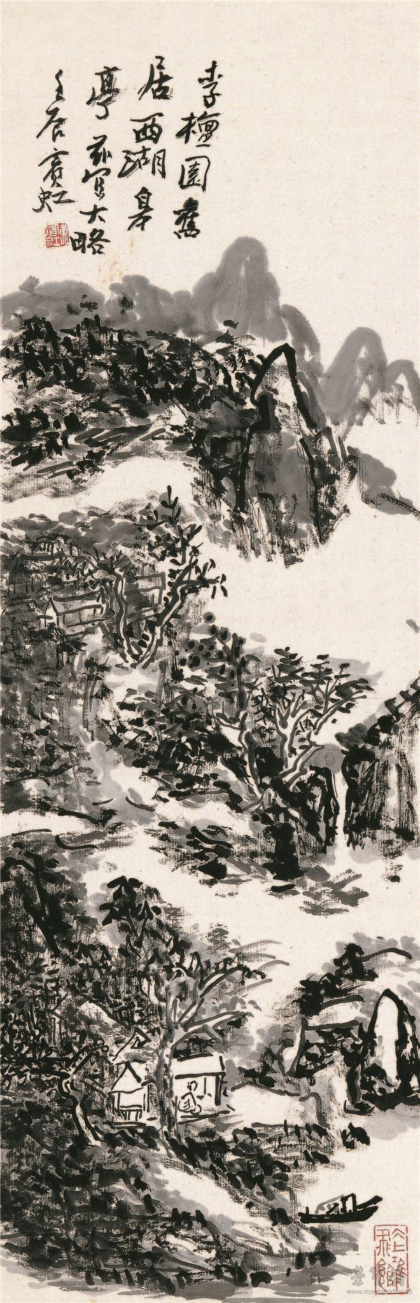 黄宾虹 西湖皋亭 94.2cm×30.6cm 纸本水墨 1953年 中国美术馆藏