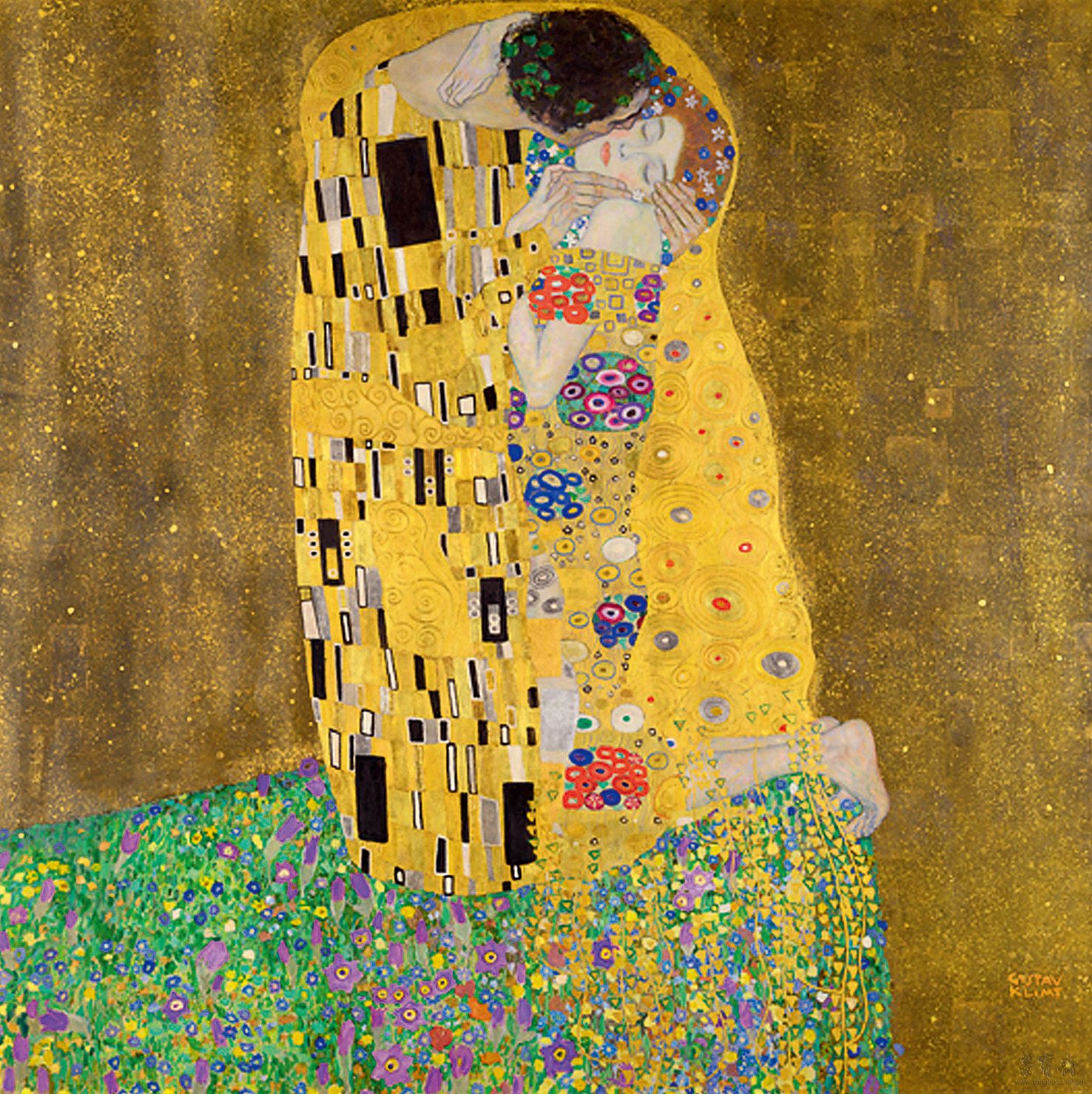 奥地利 克里姆特 吻 油画 180cm×180cm 1907-1908 维也纳奥地利美术馆藏