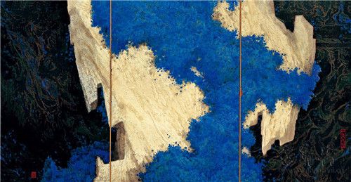 闻立鹏 蓝色的记忆 油画 302cm×162cm 1987 中国美术馆藏