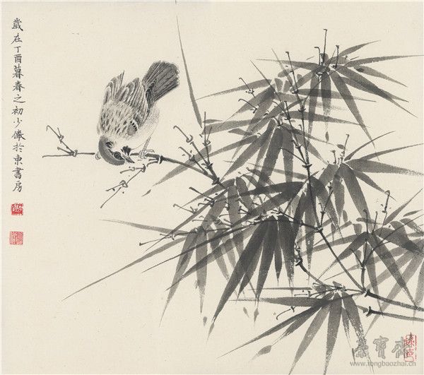 赵少俨 灵鸟飞来占好枝 纸本水墨 40cm×45cm 2017年