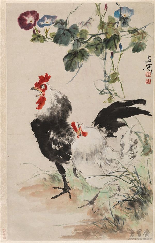 牵牛双鸡 83cm×50cm