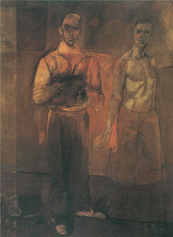 德·库宁 两个站立的男人 布面油画 114.3cm×154.9cm 1938美国大都会博物馆藏