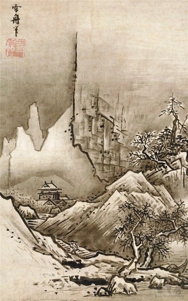 日本 雪舟 冬景山水 32.2cm×47.7cm 日本京都国立博物馆藏