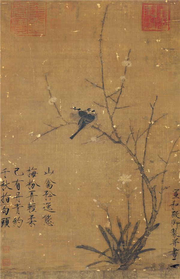 宋 赵佶 蜡梅山禽 52cm×82cm 台北故宫博物院藏