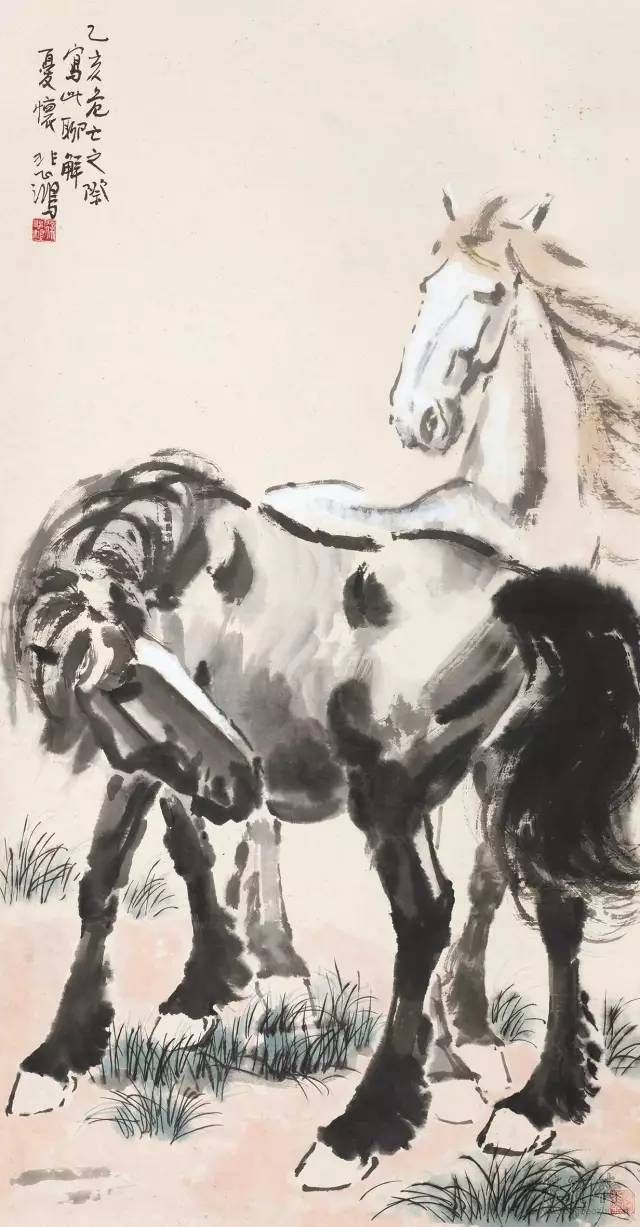 Lot 181 徐悲鸿 双马 108cm×56cm
