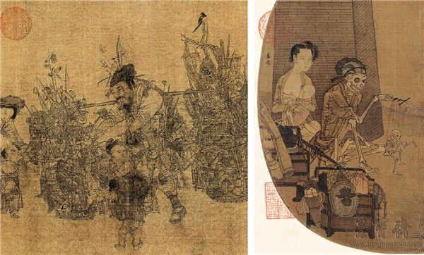 宋李嵩《货郎图》及李嵩(传)《骷髅幻戏图》作品中的货郎形象对比