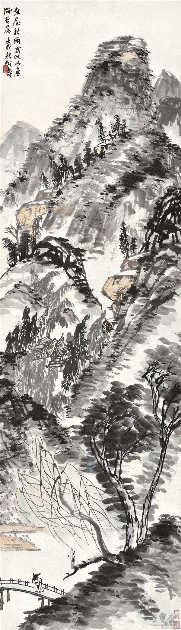 潘天寿 1897-1971  老屋秋风设色纸本 立轴 141×40.5cm 约5.1平尺