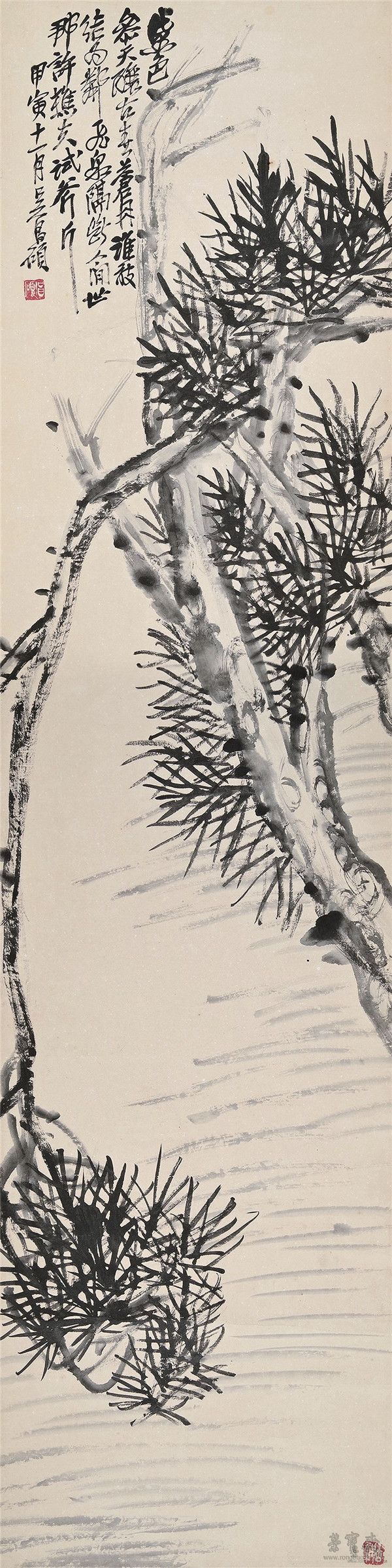 吴昌硕 1844-1927 墨松 水墨纸本 立轴 132×33cm 约3.9平尺