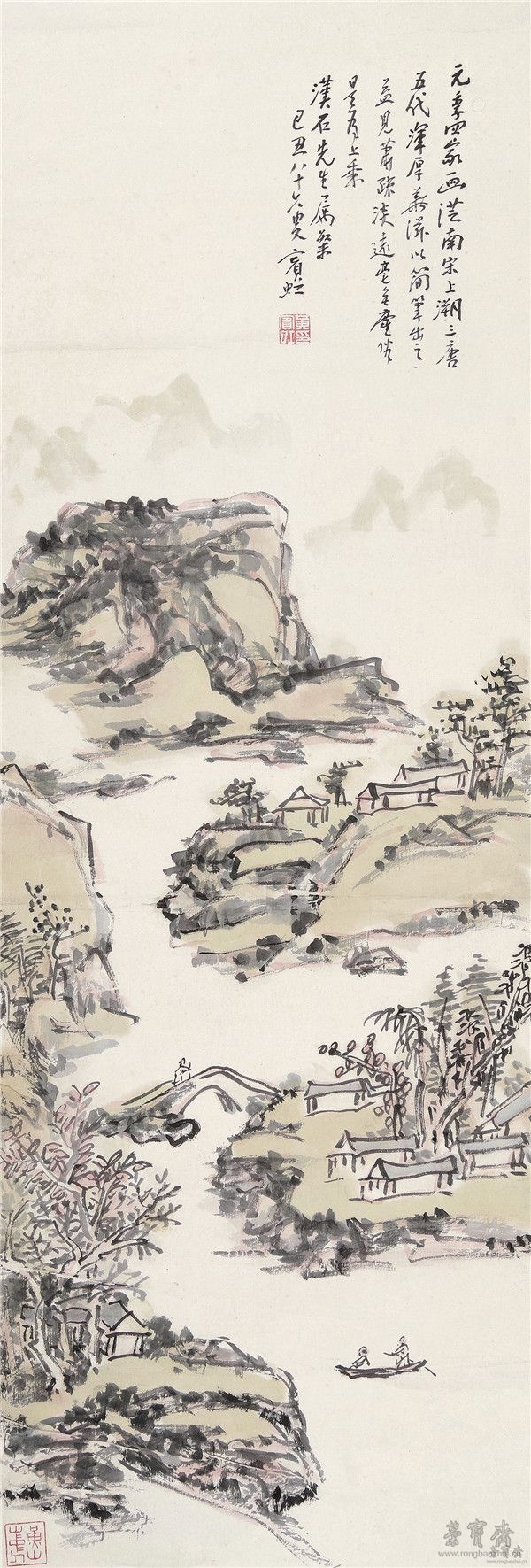 黄宾虹 1865-1955 深山幽居图设色纸本 立轴103×34.5cm 约3.2平尺