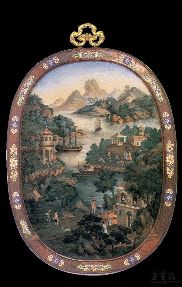 图2 清乾隆 紫檀边玻璃油画挂屏（一对） 故宫博物院藏
