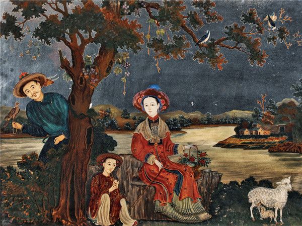 图7 牧羊女图 玻璃画 广东省博物馆藏