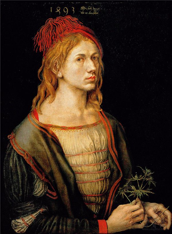 德国 阿尔布雷特·丢勒 自画像 布面油画 44cm×56cm 1493法国卢浮宫博物馆藏
