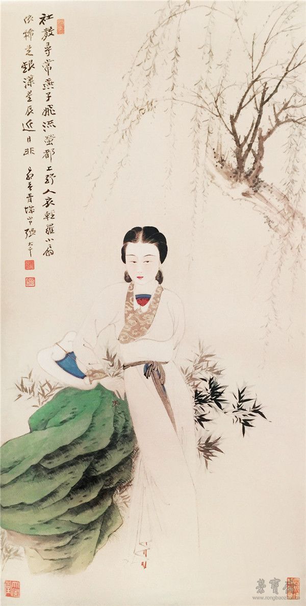 张大千 柳荫仕女图 94.5cm×47cm 纸本设色 1939 年 四川省博物馆藏