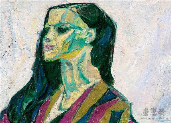 罗尔纯 穿条纹衣的侧面女孩 布面油画 1986