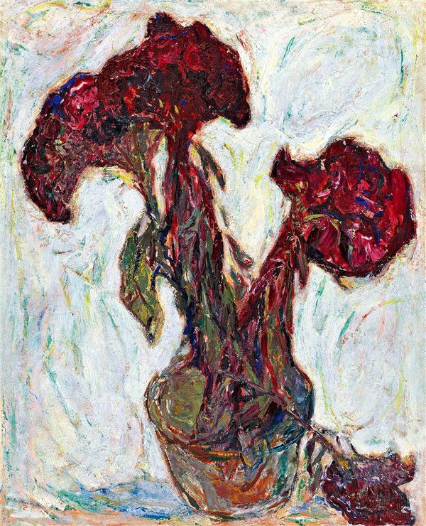 罗尔纯 鸡冠花 布面油画 1997 中国美术馆馆藏