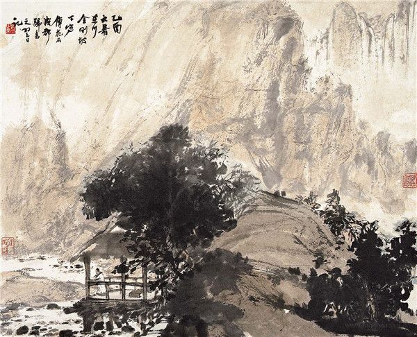 傅抱石民国时期绘画精品    《万竿烟雨》款识:『甲申初伏东川金刚坡
