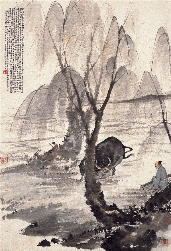 傅抱石 对牛弹琴 57.9cm×84.9cm 1942 南京博物院藏