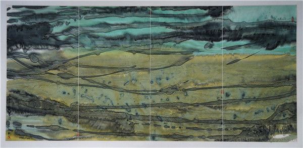 陈鹤良  九寨沟印象　设色纸本  68cm×140cm