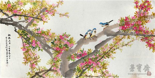 何百明  桃花三月　设色纸本  68cm×110cm