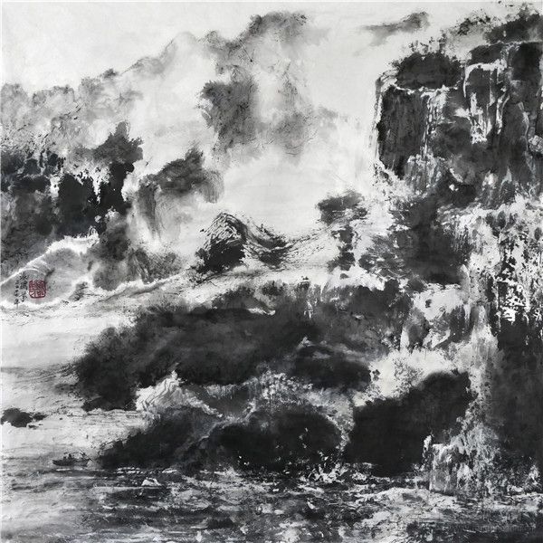 派瑞芬  逍遥　水墨、混合媒介纸本  70cm×70cm