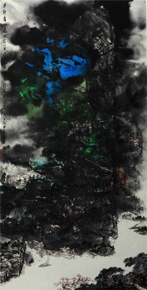 白宗仁  早起看山色　设色纸本  137cm×68cm