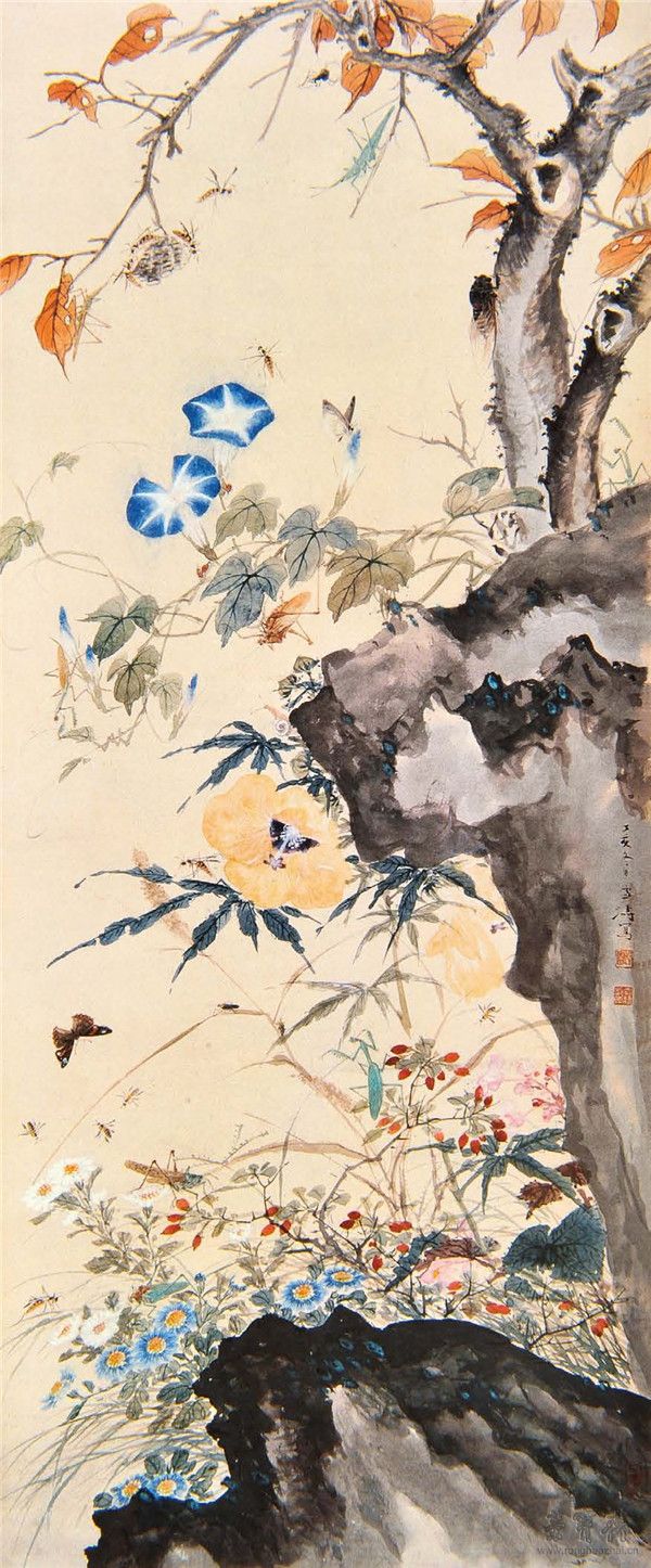 王雪涛 草虫花卉 44cm×104cm 1947